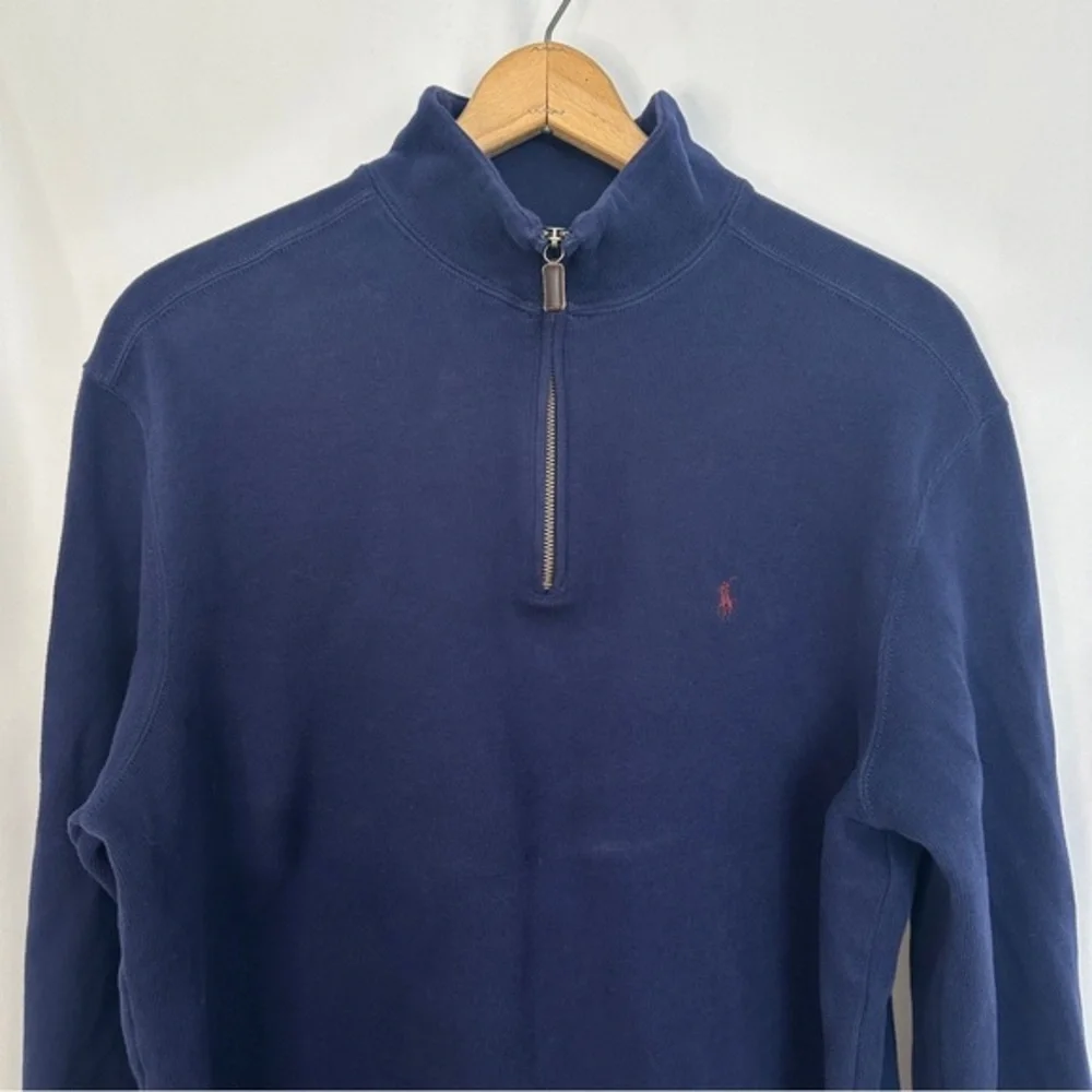 Polo Ralph Lauren Sweater‎ Mens XL Quarter Zip Pullover Blue Cotton Pony